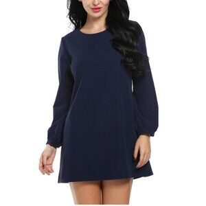 Women's Navy Long Sleeve Shift A-Line Retro 1960s Cocktail Party Dress